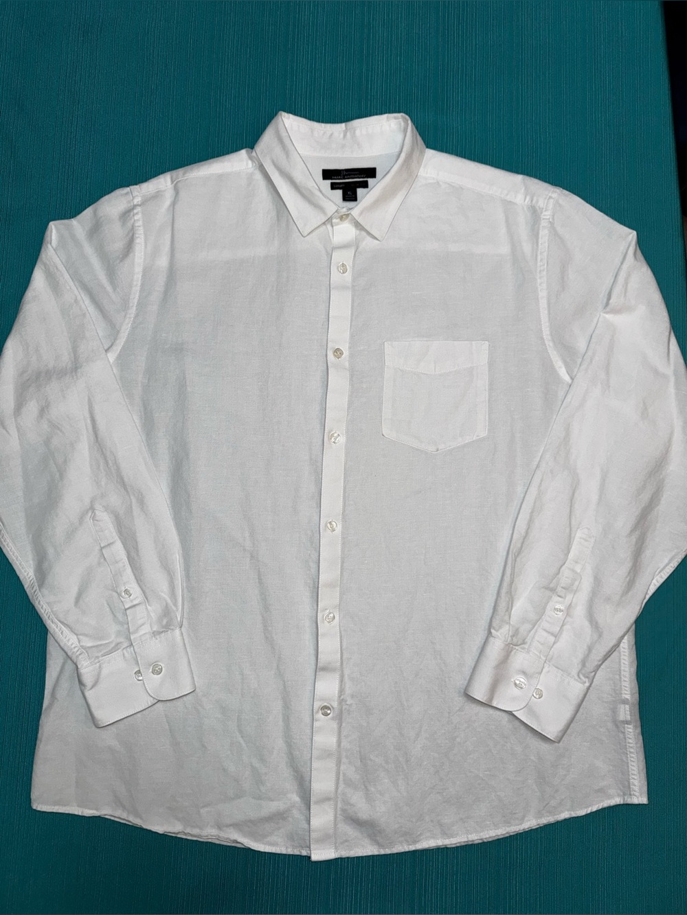Marc Anthony Luxury Slim Fit Men's White Solid Linen Cotton Dress Shirt XL 32/33